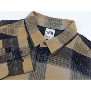 The North Face Flannel Shirt Mens LG Brown Black Plaid Lite Weight Stayside Y2K